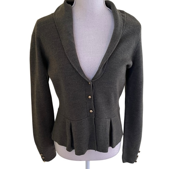 Elena Solano Sweaters - Olive Green Peplum Shawl Collar Sweater